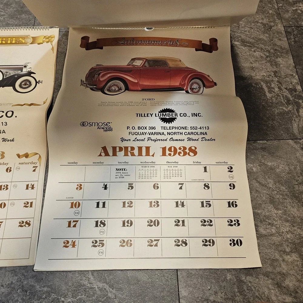 Automemories Vintage Car Calendars Lot Tilley Lumber Jenkins 1930s 1950s